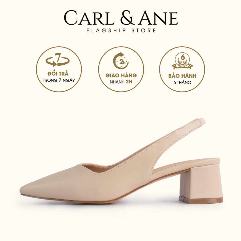 Carl &amp; Ane- Giày cao gót bít mũi phối dây kiểu dáng Hàn Quốc cao 5cm màu nude _ CL015