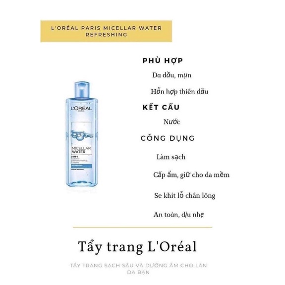 Nước Tẩy Trang Loreal Paris 3-in-1 Micellar Water [Chính Hãng]