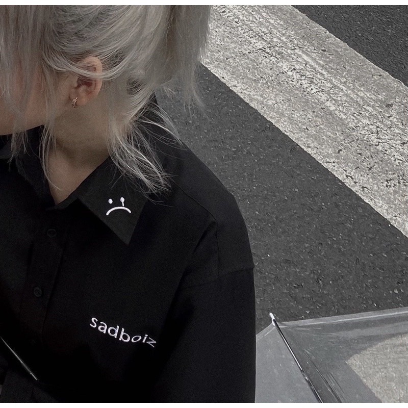 Áo sơ mi SAD BOIZ SIGNATURE OVERSIZED SHIRT BLACK