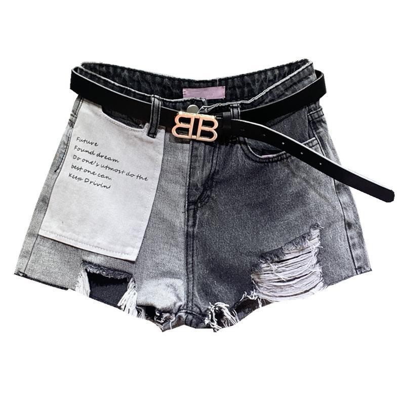 1052 Europe stands torn denim shorts summer 2020 new women weighing chubby size A wide leg hot pants