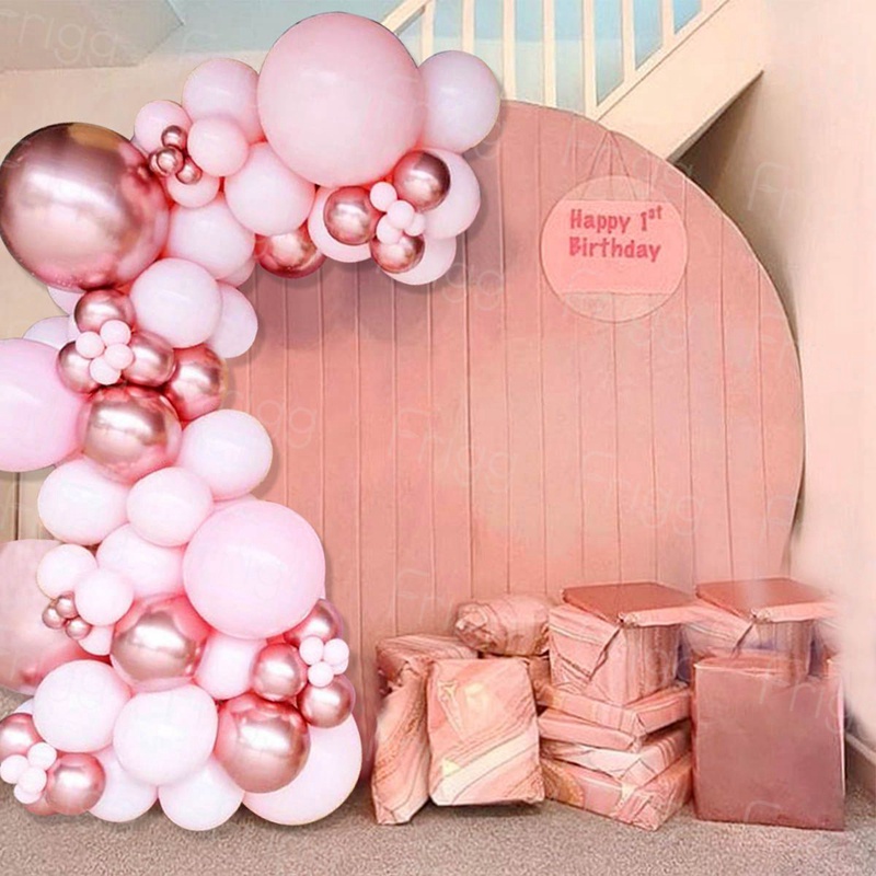 Macaron bong bóng hồng vòng hoa nơ kit tiệc cưới trang trí sinh nhật cho trẻ em quả cầu màu hồng hoa giấy em bé tắm cao su bong bóng