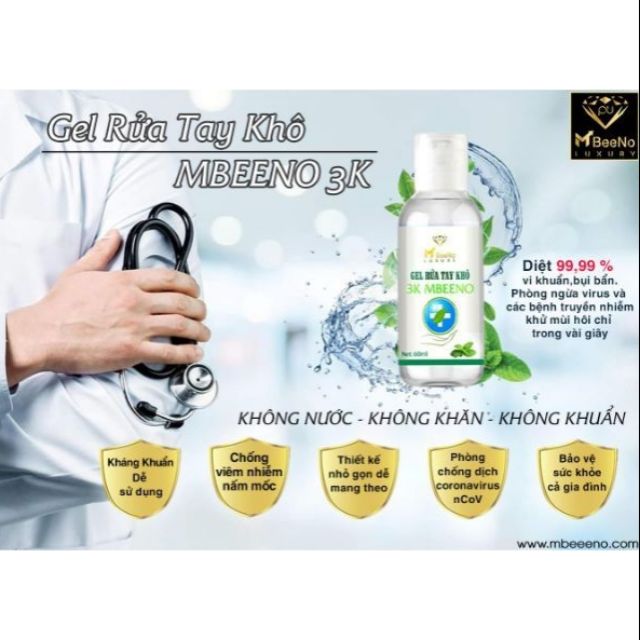 GEL RỬA TAY KHÔ MBEENO 3K 60ML
