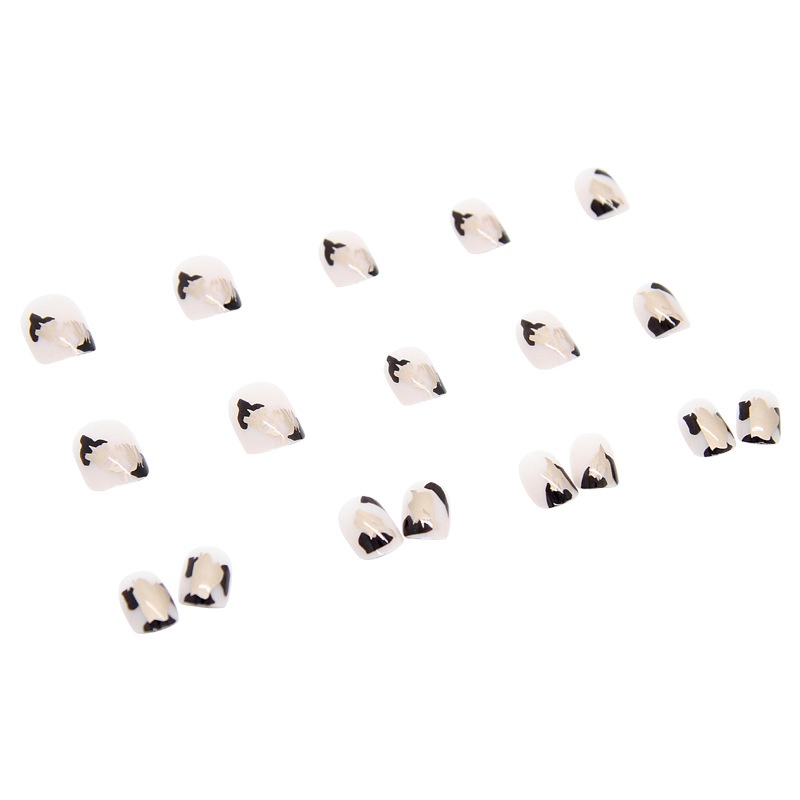 Bộ 24 Móng Tay Giả Ngắn Màu Vàng Đen Sáng Bóng Thời Trang