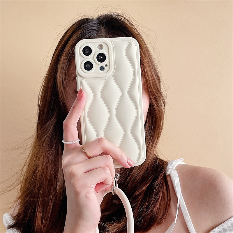 Ốp Điện Thoại Silicon Có Túi Khí Chống Sốc Họa Tiết Kẻ Sọc Kèm Dây Đeo Trái Tim Cho iPhone 11 12 13 Pro Max X XR Xs Max 7 8 Plus