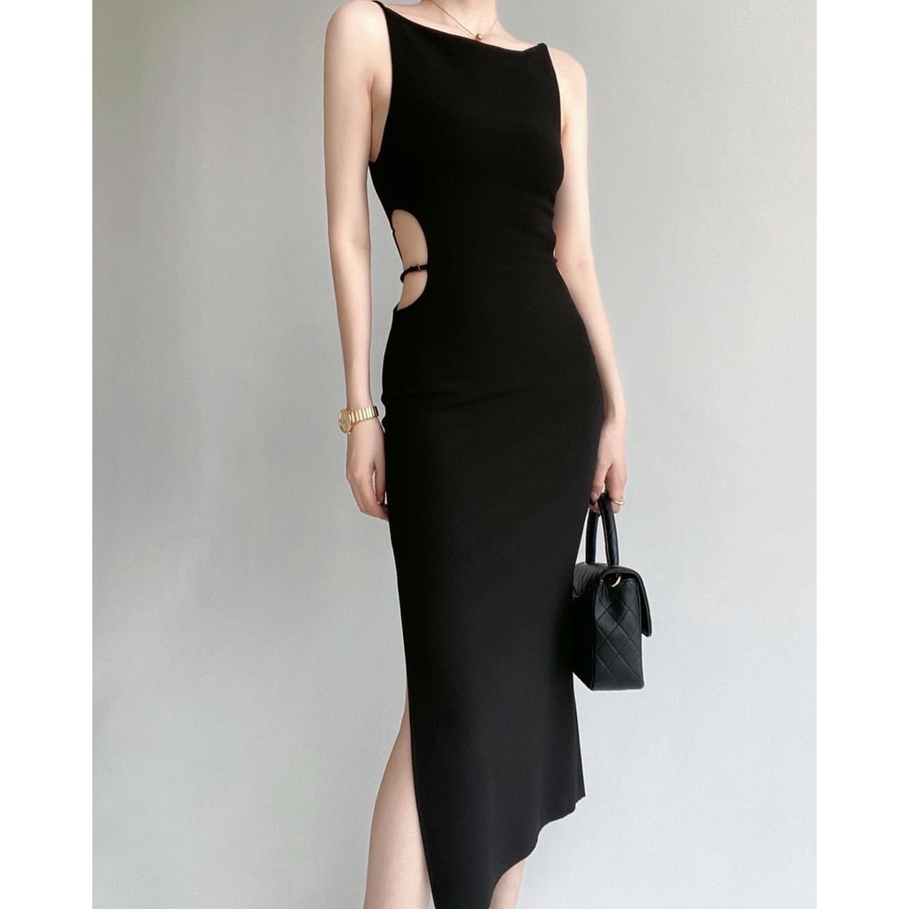 D062 Đầm tiệc 2 dây cổ cao , khoét eo sang trọng