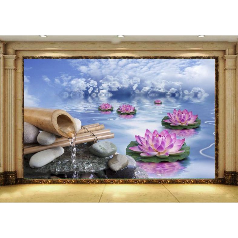 Tranh dán tường 3D Spa- vải lụa kim sa