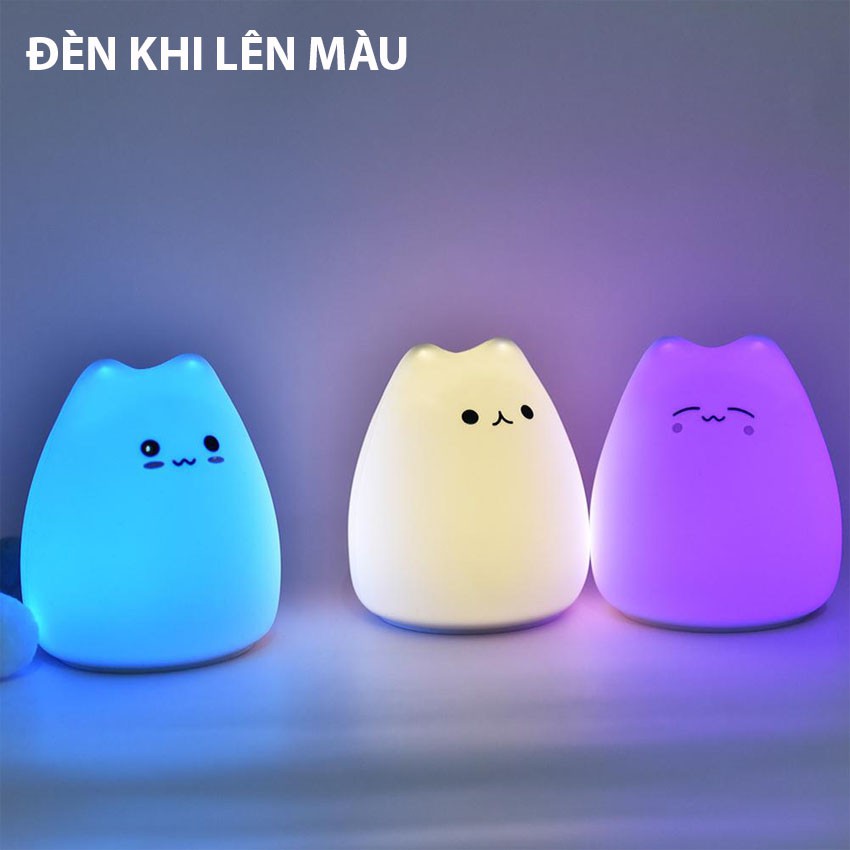 Đèn ngủ để bàn silicon hình Mèo Cute cảm ứng đổi màu cực dễ thương-Venado