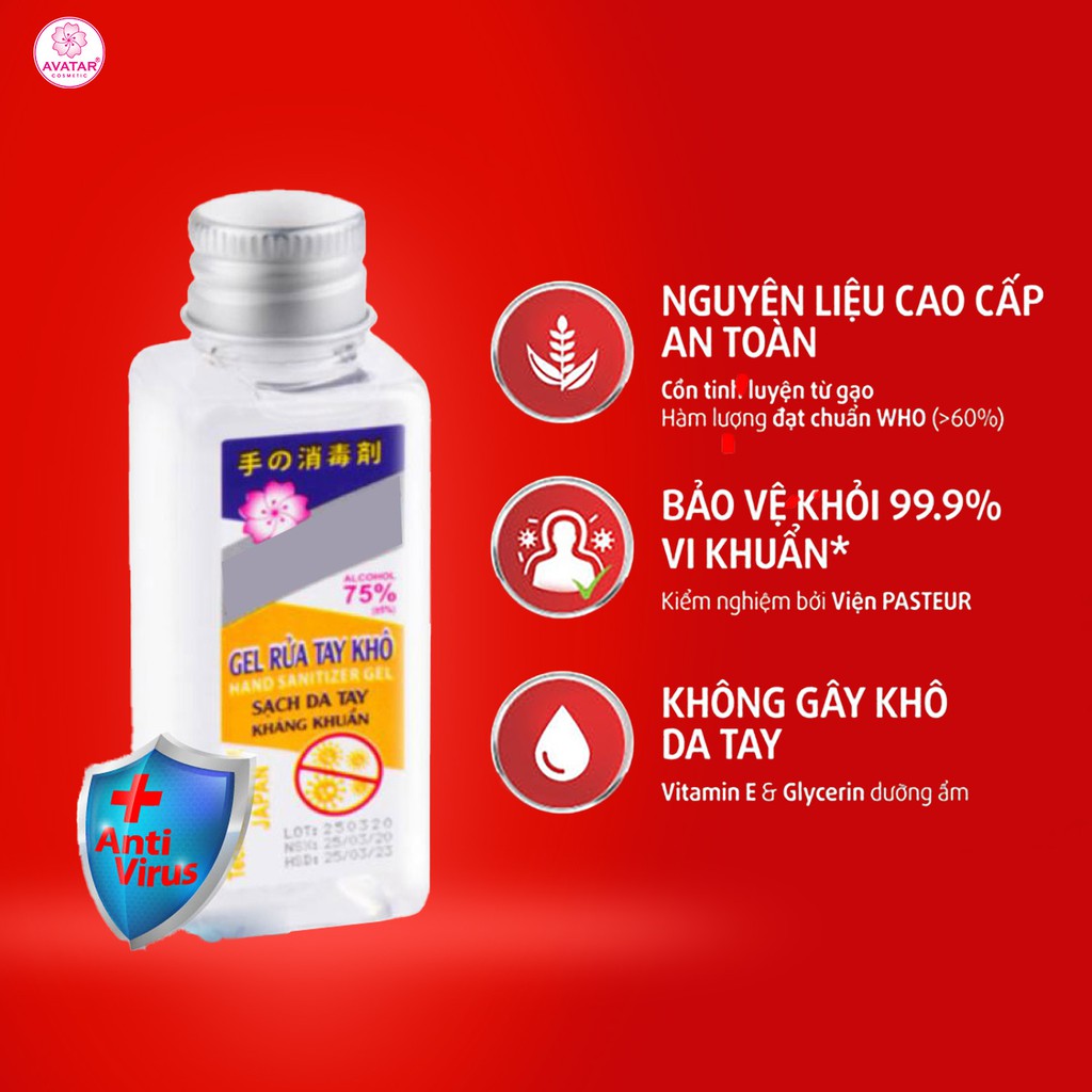 Nước rửa tay khô Avatar 75% cồn (40ml)- Diệt khuẩn tối đa - có chứng nhận Y tế từ PASTEUR