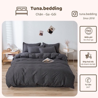 Bộ vỏ chăn ga gối - Poly kẻ gingham đen xám