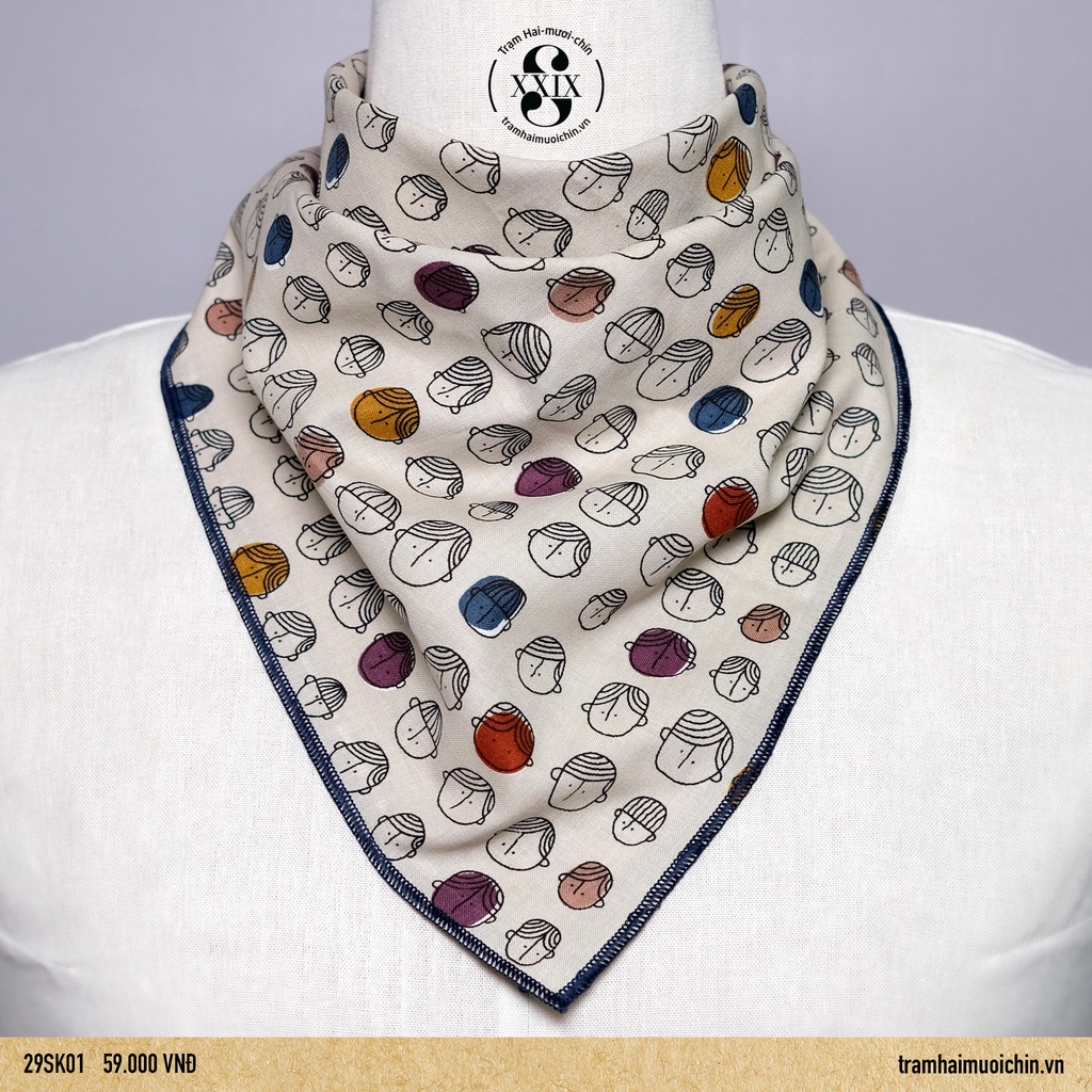 Khăn vuông Bandana Trạm Hai-mươi-chín - Màu kem hình người