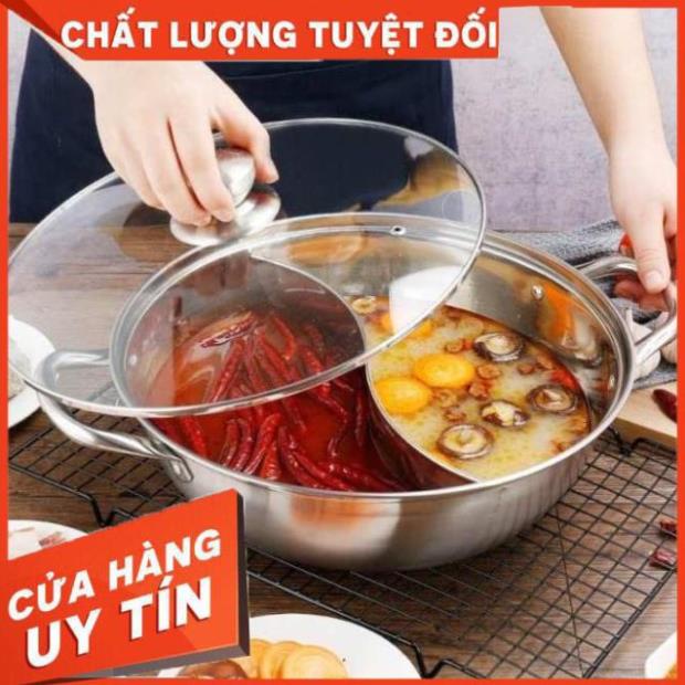 [ Bán Lẻ Giá Sỉ ] Nồi Lẩu 2 Ngăn, 2 Vị Inox 30Cm Siêu Tiện Dụng, Dùng Được Cho Tất Cả Các Loại Bếp