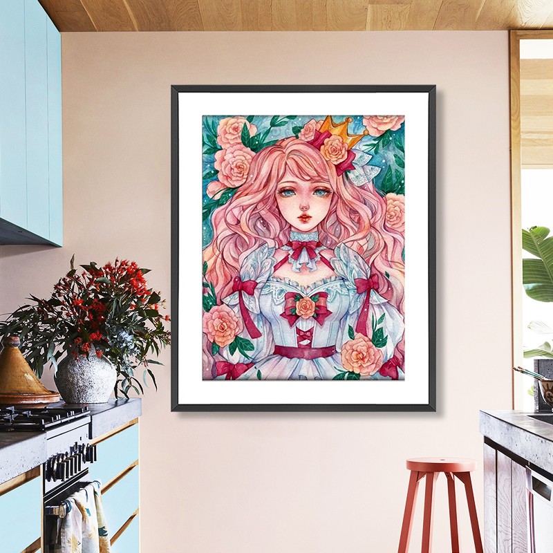 Bộ tranh đính đá 5D họa tiết cô gái xinh xắn kích thước 30x40cm | BigBuy360 - bigbuy360.vn