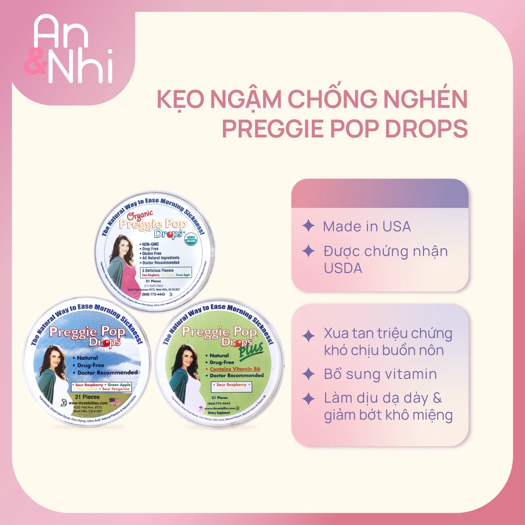 KẸO GIẢM NGHÉN PREGGIE POP DROPS