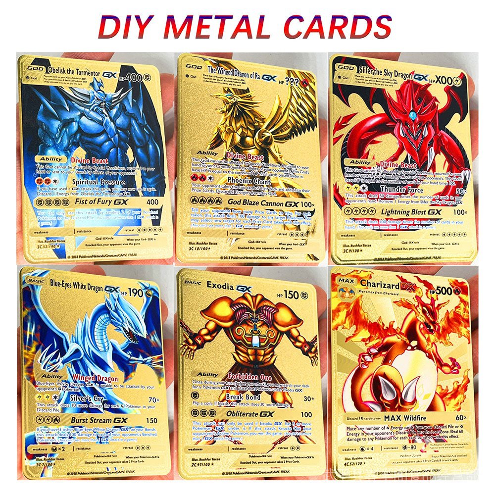 Thẻ Pokemon Pikachu Charizard Yu Gi Oh CSDE bằng kim loại vàng dùng làm quà tặng đồ chơi cho trẻ em 2022