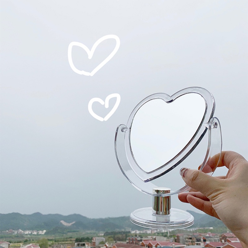 Gương Trang Điểm Hình Trái Tim Hai Mặt Bằng Acrylic Trong Suốt Để Bàn