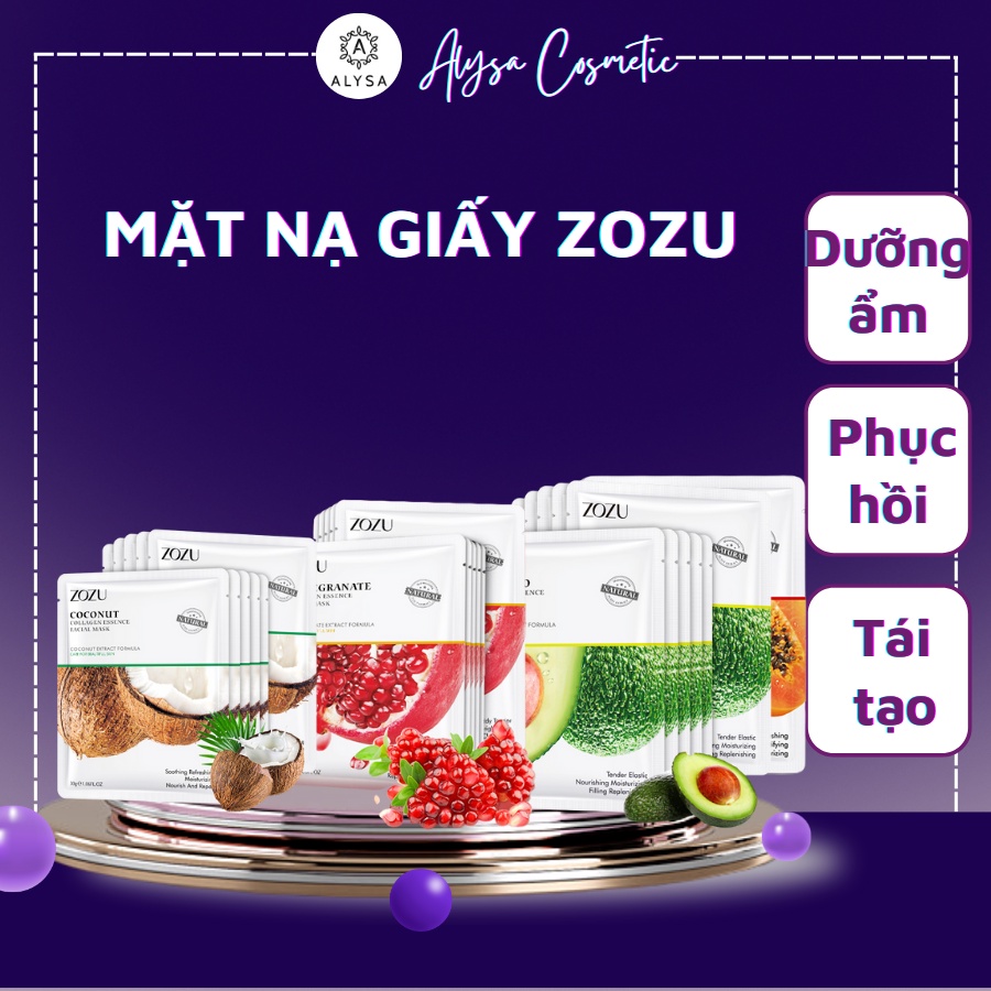 [MN 001] Mặt nạ giấy ZOZU giúp da trắng sáng, căng bóng, mask chiết xuất từ thiên nhiên, mặt nạ dưỡng ẩm, giảm nhờn