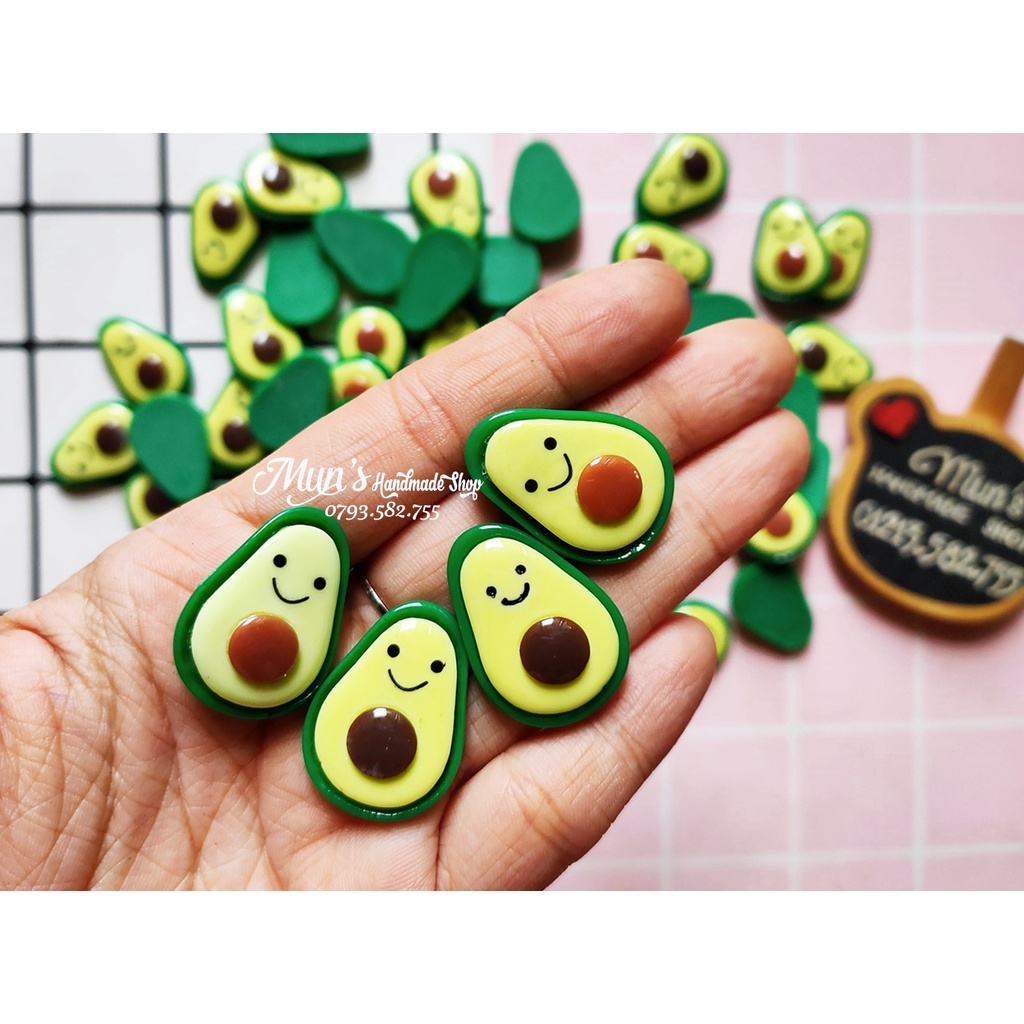 Charm trái bơ 🥑🥑 Phụ kiện kẹp cột tóc, resin, slime