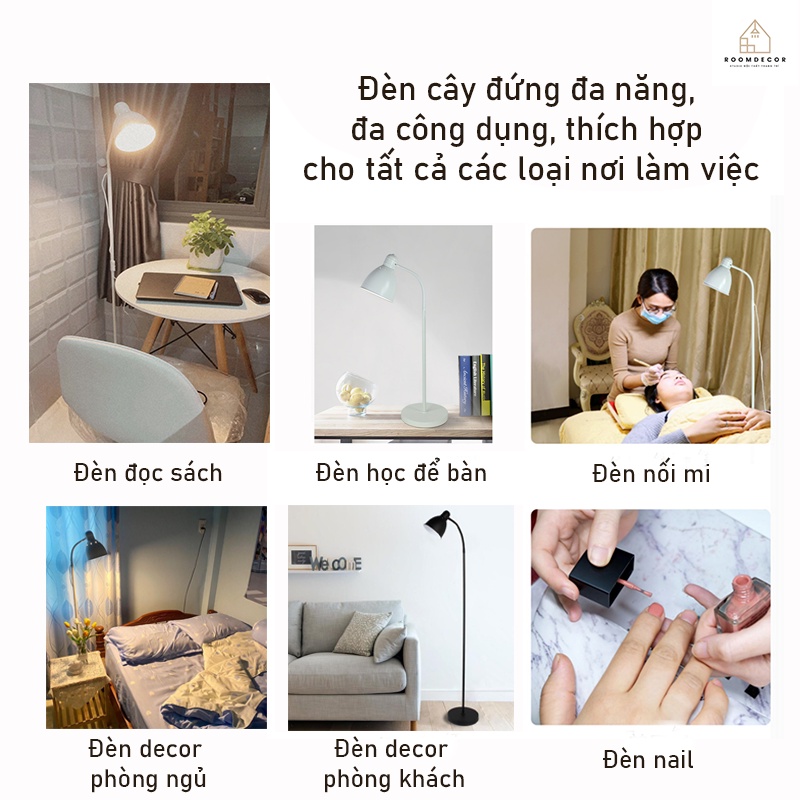 Đèn Cây Đứng Decor Phòng Ngủ Phòng Khách Phòng Làm Việc, Đèn Đọc Sách, 3 Nấc Điều Chỉnh Kích Thước, Tặng Kèm Bóng