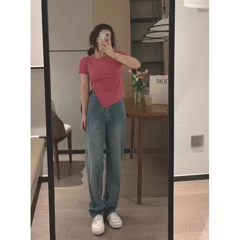 Quần jean COZOK lưng cao ống rộng phong cách Hàn Quốc cổ điển