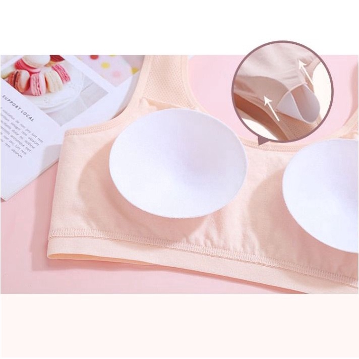 Áo Ngực Thể Thao Bằng Vải Cotton Mềm Có Đệm Ngực Dành Cho Nữ Sinh