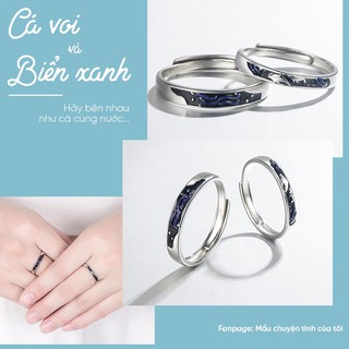 Nhẫn bạc cá voi và biển xanh- Nhẫn bạc cặp đôi Fullbox - Mẩu chuyện tình của tôi