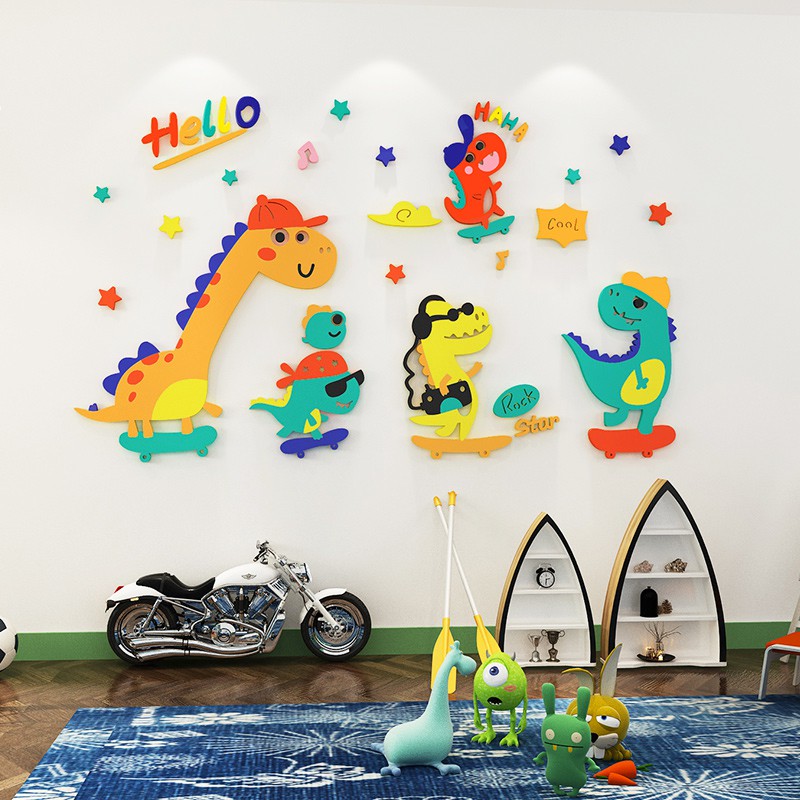 tranh dán tường mica dán nổi - khủng long trang trí phòng cho bé, trang trí trường mầm non, lớp học, khu vui chơi