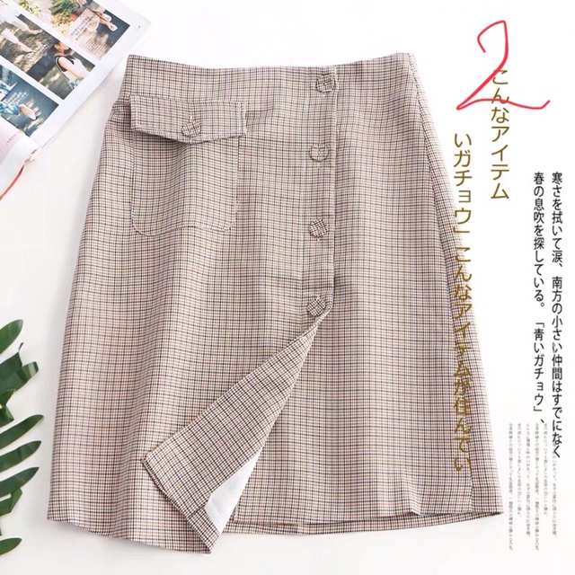 [Quynhmai2204]Chân váy cotton kẻ caro đắp vạt phối túi hàng xuất dư | BigBuy360 - bigbuy360.vn