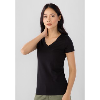 Áo Thun Trơn Nữ Ngắn Tay Cổ Tim Giordano V-Neck Tee 05327212