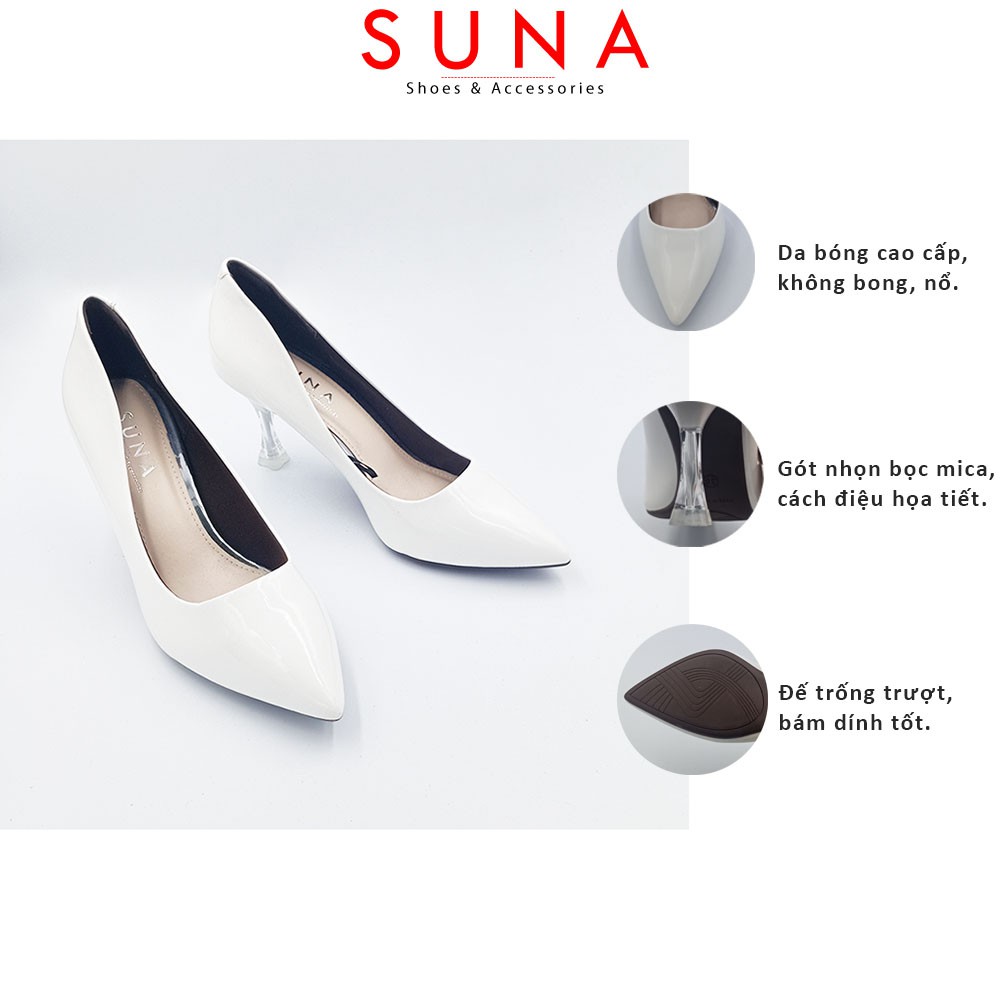 Giày cao gót công sở nữ gót cách điệu bọc mica cao 7cm da bóng thời trang SUNA - D790