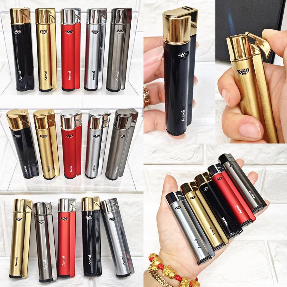 Bật lửa hột quẹt gas đá khè Aomai 293 kim loại xài gas