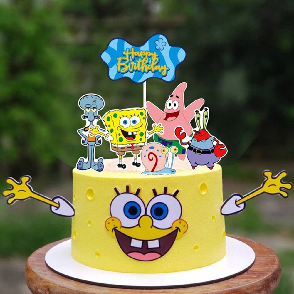 1 bộ que cắm trang trí bánh kem chủ đề hoạt hình SpongeBob cho tiệc sinh nhật bé