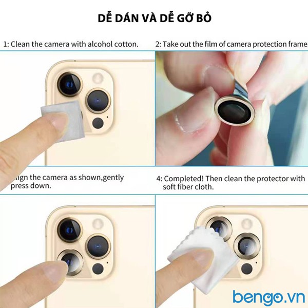 Dán Cường Lực Bảo Vệ Camera iPhone 14/13/12 Series MIPOW Alumium Viền Màu (đủ các dòng)