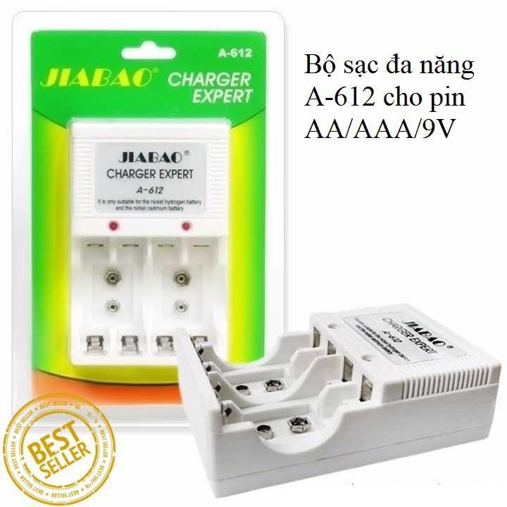 Bộ sạc pin đa năng Jiabao A-612, sạc pin AA, AAA,pin vuông 9V