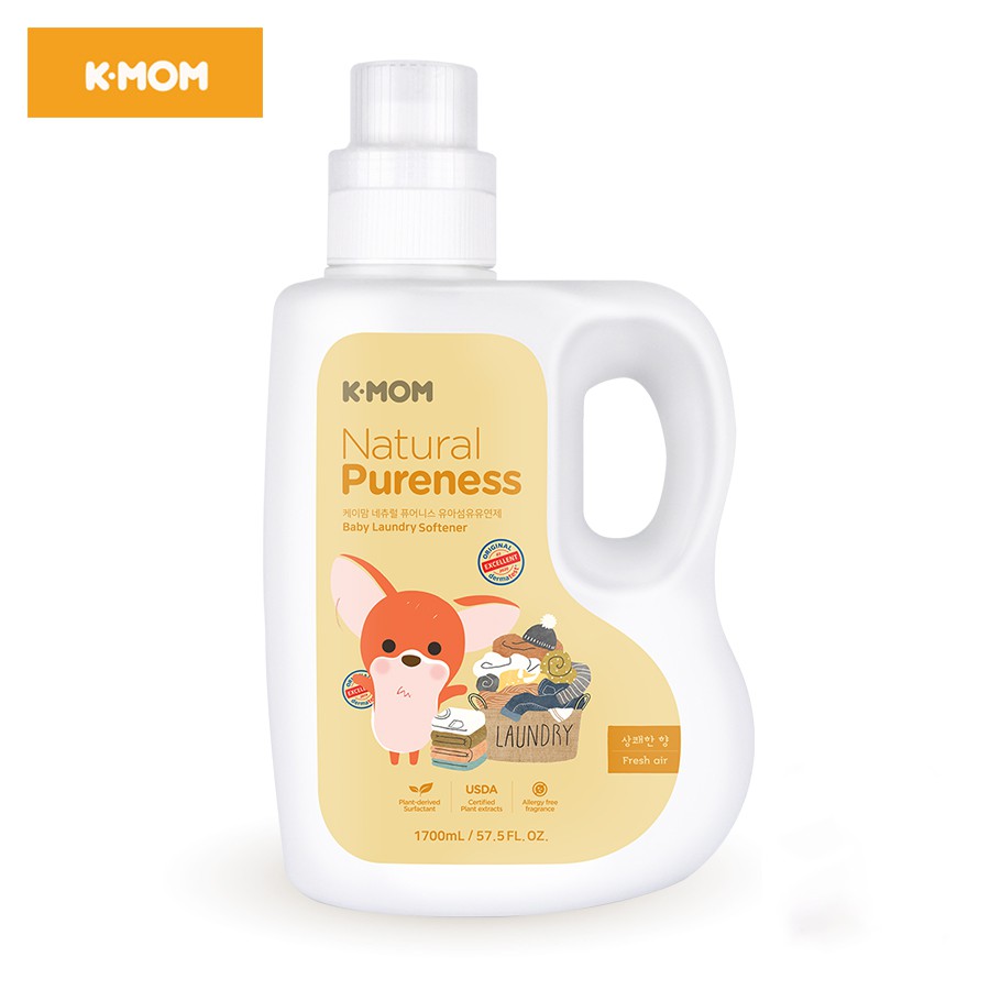 Nước xả vải sơ sinh hữu cơ K-Mom Hàn Quốc (Can 1700ml / Túi 1300ml)