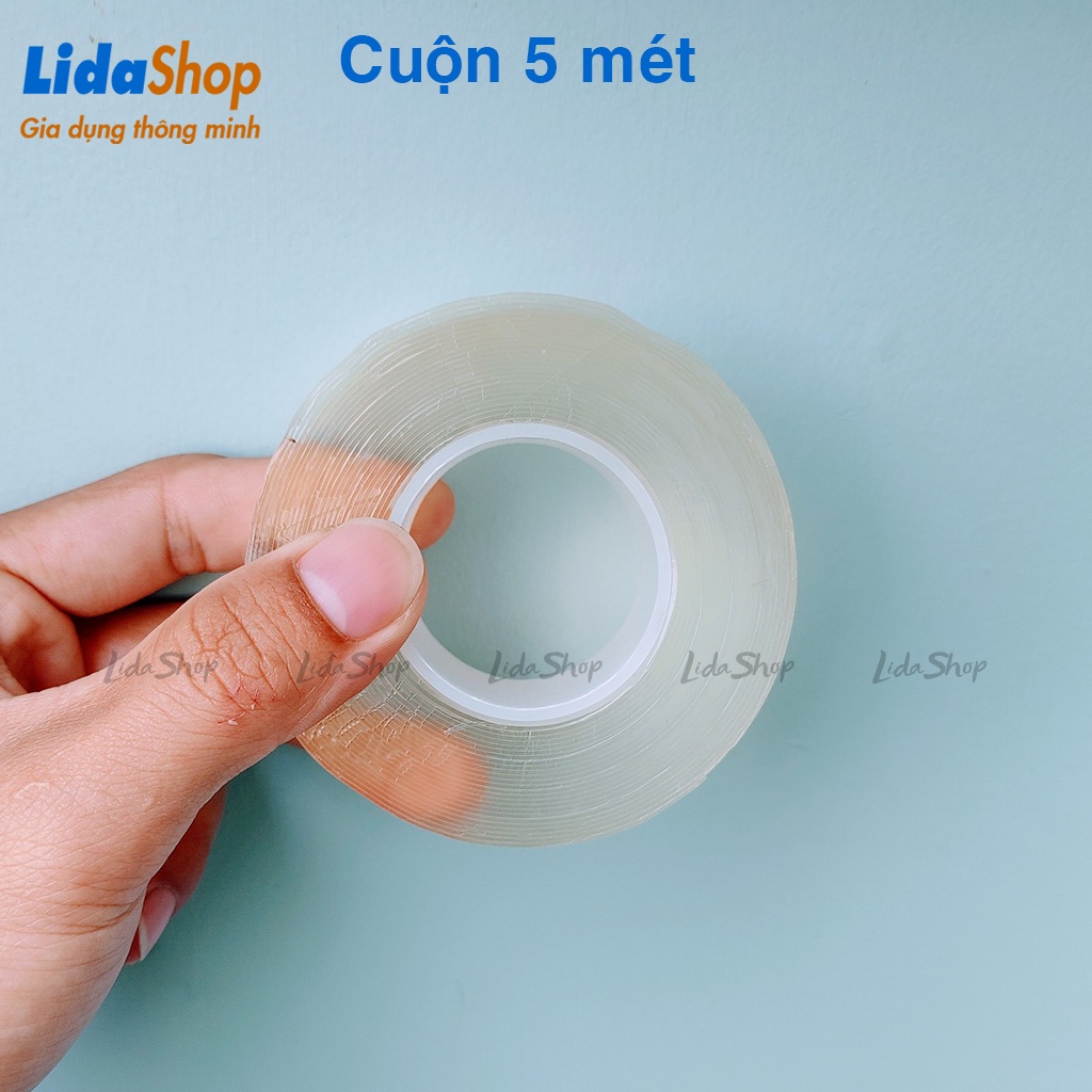 Cuộn băng keo 2 mặt siêu dính LidaShop , băng keo dẻo trong 2 mặt dán tranh gương dán tường ốp đá gạch men