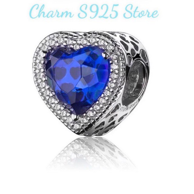 charm pan đá mắt mèo viền đá trắng tim bạc s925 cao cấp