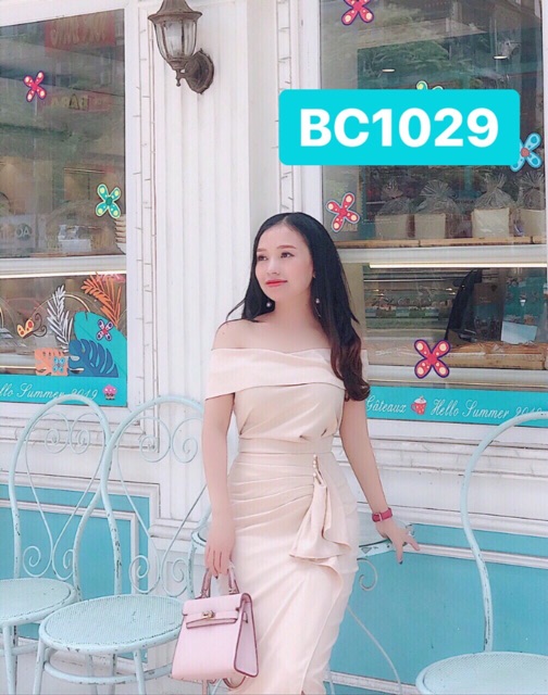 Đầm body bẹt vai kết ngọc nhún bèo - MS30B - TRIPBLE T DRESS | BigBuy360 - bigbuy360.vn