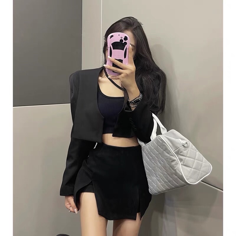 (SẴN) TKLIHN Set váy VEST ulzzang CROPTOP áo khoác BLAZER dài tay CROPTOP + chân váy body chữ A ulzzang 2021 | WebRaoVat - webraovat.net.vn