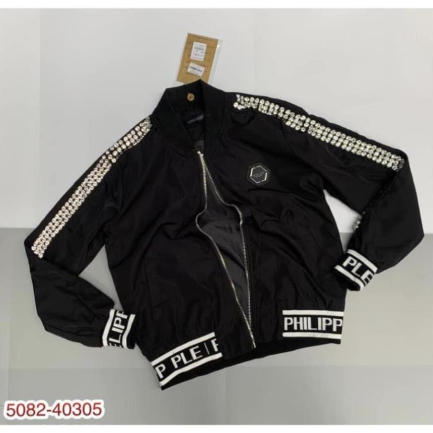 Áo khoác Philip đính đá kéo khóa Cao Cấp - Áo khoác philip chữ thêu ảnh thật shop chụp shop chụp ảnh thật