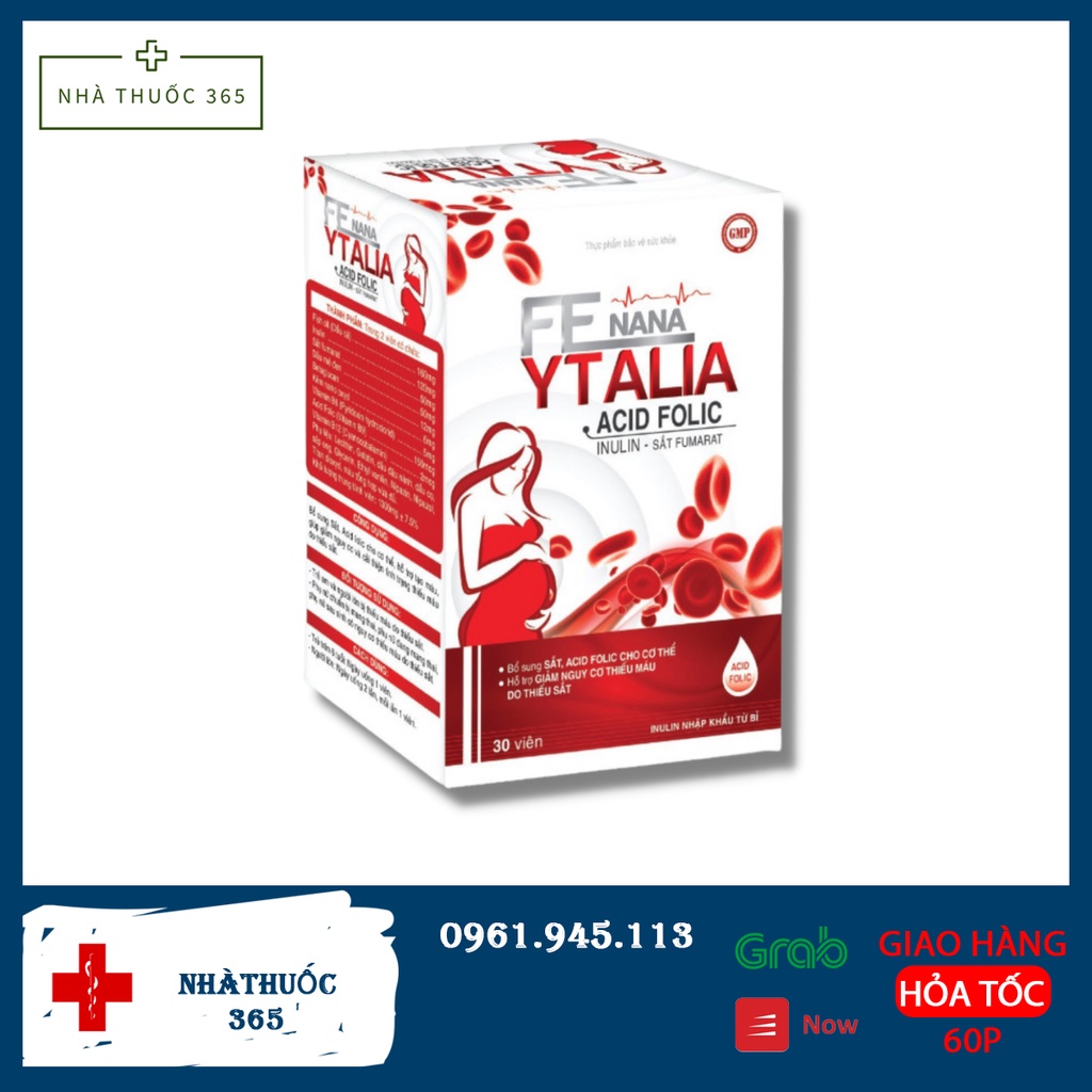 Viêu uống Fe Nana Ytalia bổ sung sắt và acid folic, giảm thiếu máu do thiếu sắt, hỗ trợ quá trình tạo máu lọ 30 viên