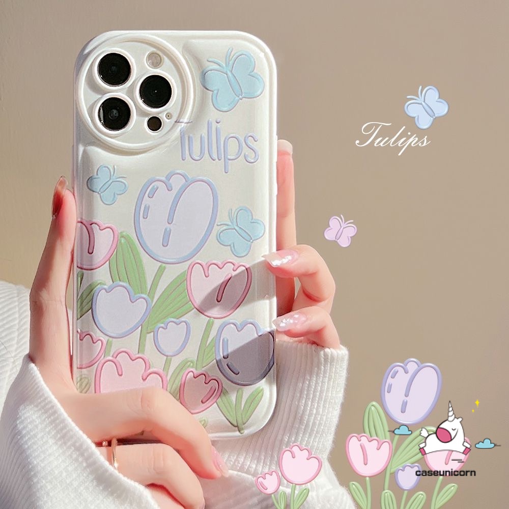 Ốp Điện Thoại Túi Khí Bóng Mềm Mịn In Hình Hoa Tulip Cho iPhone 14 11 12 13 Pro MAX XR 6 6s 7 8 14 Plus X XS MAX SE 2020