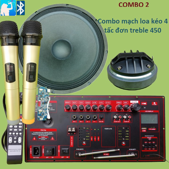 Combo mạch loa kéo 4 tấc đơn treble kèn 450 công suất 200W - 300W Red