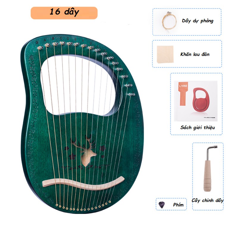 [Lyre 16 Dây] Đàn Lyre 16 dây BH90968-MOLIN Harp đầy đủ phụ kiện kèm theo như hình âm vang hay trong , ấm