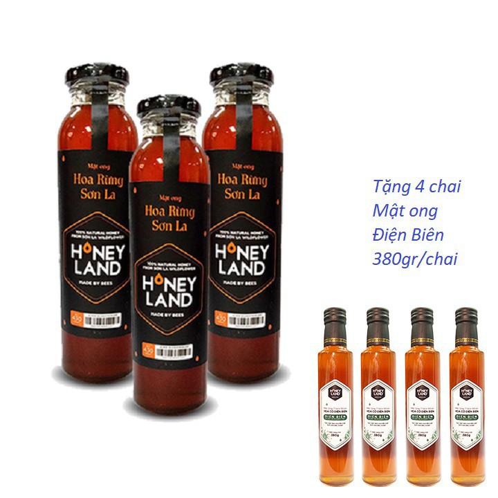 [Honey Land]_Combo 3 chai Mật ong Sơn La (470gr/chai) Tặng 4 chai Mật ong Điện Biên (380gr/chai)