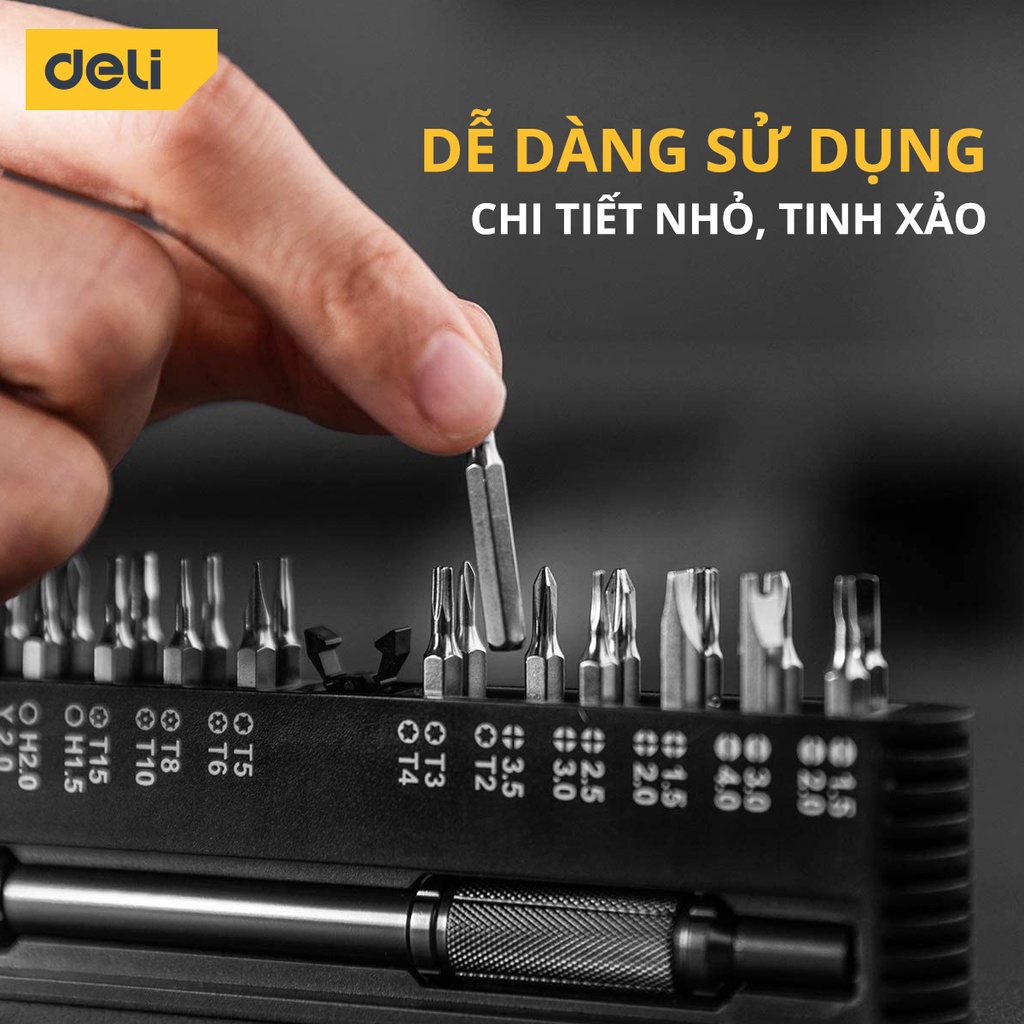 Bộ Tua Vít Đa Năng Deli 25 Chi Tiết Cao Cấp Chính Hãng - Thiết Kế Hiện Đại, Đầu Vít Từ TÍnh Dễ Dàng Sử Dụng - DL240025B