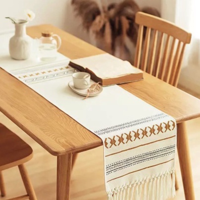 Khăn trải bàn table runner nhũ vàng nâu - Thảm Vintage