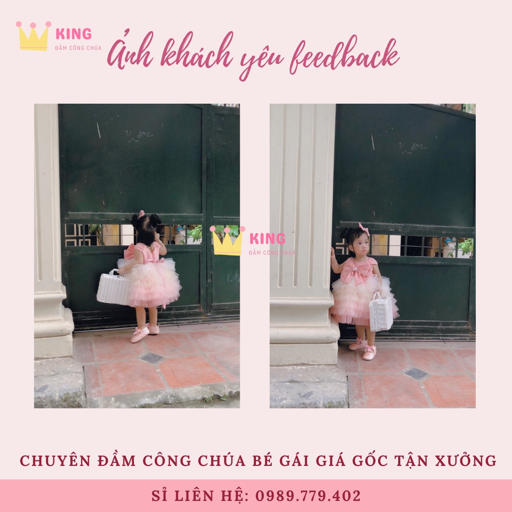 Váy Bé Nữ Xòe Bồng Đính Nơ To Sau Lưng Tặng Kèm Nơ Cài Tóc Xinh