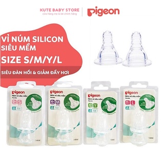 Vỉ 2 núm ty pigeon siêu mềm cổ hẹp đủ size s/m/l/y