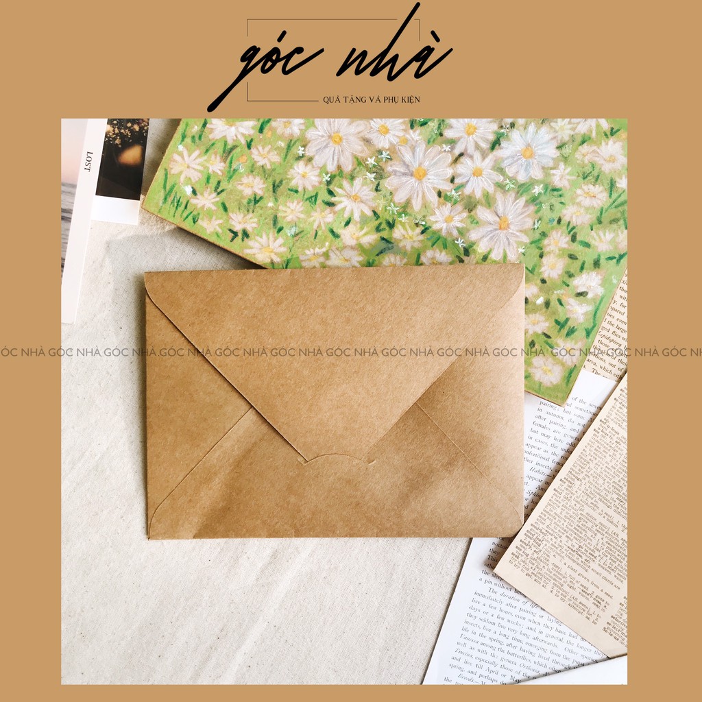 Phong bì thư giấy nâu kraft xi măng nắp cài tam giác đựng thiệp phong cách vintage cổ điển Góc Nhà gocnha