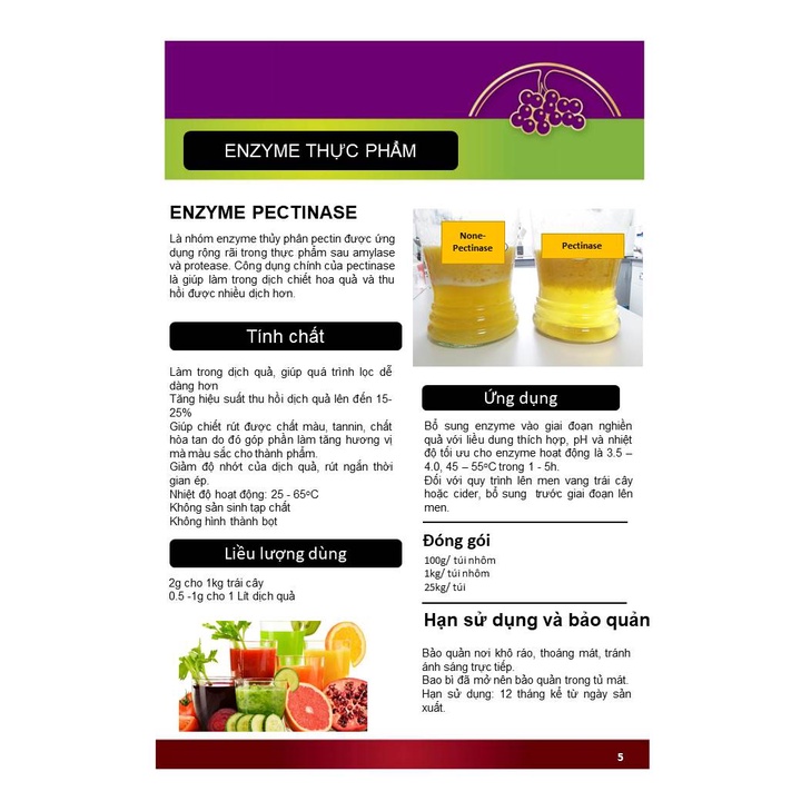 Enzyme pectinase - 100g - Thủy phân pectin, ứng dụng trong sản xuất rượu vang, nước trái cây,...